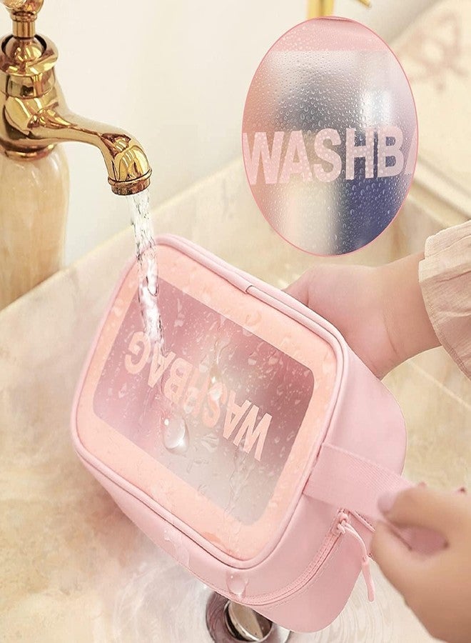 Xpandio Clear Makeup Pouch Set, Cosmetic Organizer Bag for Women and Girls Travel Waterproof Toiletry Storage Kit (Set of 3, Light Pink) - Image 4