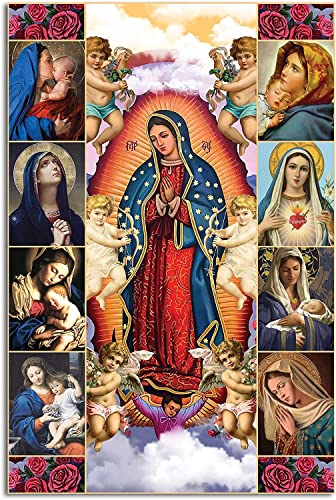 Nichpedr Adults Kids 1000 Pieces Wooden Jigsaw Puzzle Our Lady of Guadalupe Virgen De Catholics Religious Puzzle Challenging Educational Fun Family Games Toys Gifts for Home Kitchen Decor Family Activities - Image 1