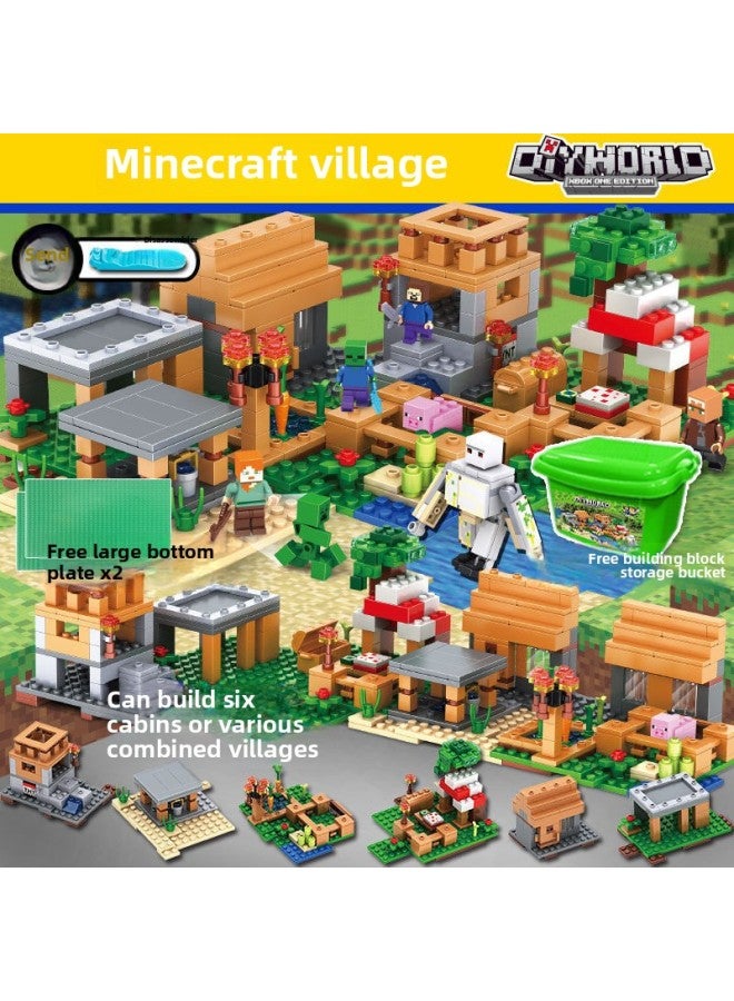 Compatible With Lego My World Building Blocks Benefiting Intelligence Assembled Toys Children's Organ Cave Village Tree House 6-12 Years Old-Color:My World Village (Bucket) House Available With 2 Floors  - Image 1