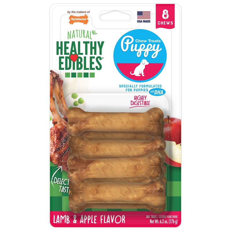 Nylabone Healthy Edibles Natural Puppy Chews Long Lasting Treats for Puppies, Lamb & Apple Flavor, X-Small/Petite (8 Count) - Image 1