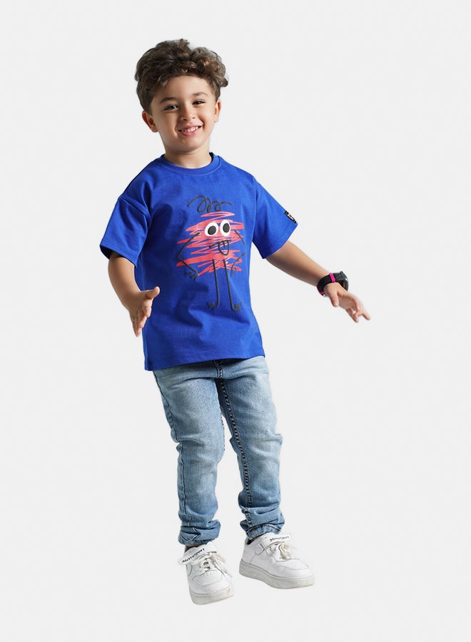 ريمينت تيشرت للاولاد برسمة خربشة ازرق - Image 2
