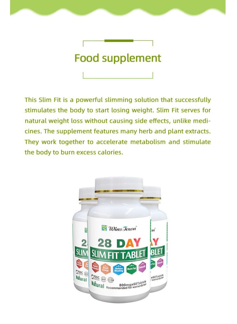 Wins Town 28 Day Slim Fit Tablet Fat Burner Energy Pill 800mg*60 Tablets  - Image 3