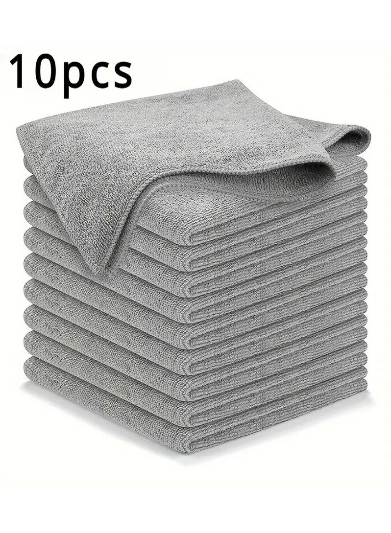 Gray Microfiber Towel Set - 10 Pieces - Ultra Absorbent & Multi-Purpose - Lint-Free - microfiber towels, cleaning towels, kitchen towels, bathroom towels, car towels, glass towels, gray towels, multi-purpose towels, lint-free towels.