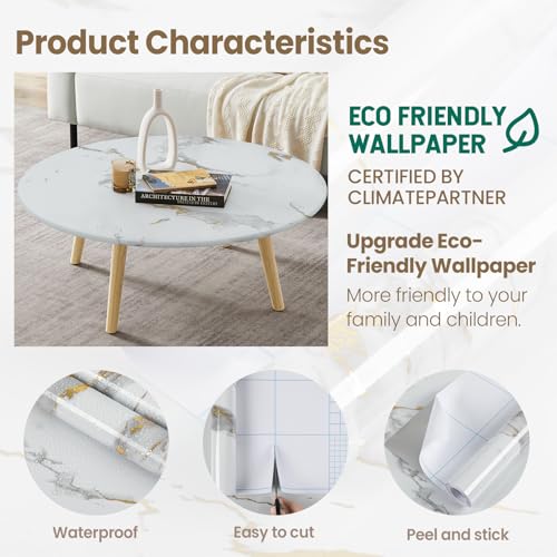 practicalWs Glossy Marble Wallpaper Peel and Stick White/Gold Granite Contact Paper Removable Wall Paper for Kitchen Countertop Cabinet Furniture 11.8" x 78.7" - Image 3
