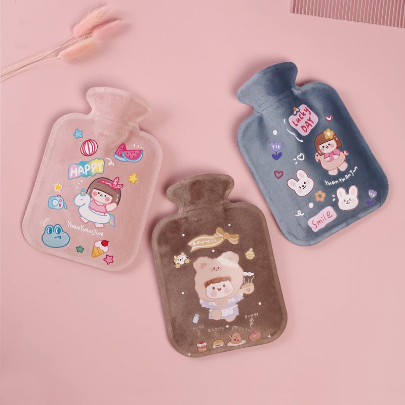 Cartoon Short Velvet Water Heating Bag Cute Hand Warmer Water Injection Plush Water Bag Water Filling Warm Mini Water Bag - Image 3