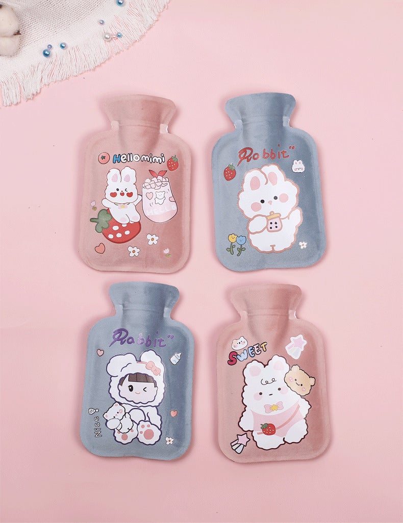 Cartoon Short Velvet Water Heating Bag Cute Hand Warmer Water Injection Plush Water Bag Water Filling Warm Mini Water Bag - Image 1