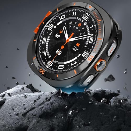 Suphart Metal Cover Compatible with Samsung Galaxy Watch Ultra Case 2025/2024, 2 in 1 Protective Rugged Bumper with Back Frame for Galaxy Watch 47mm (Black/Orange) - Image 3