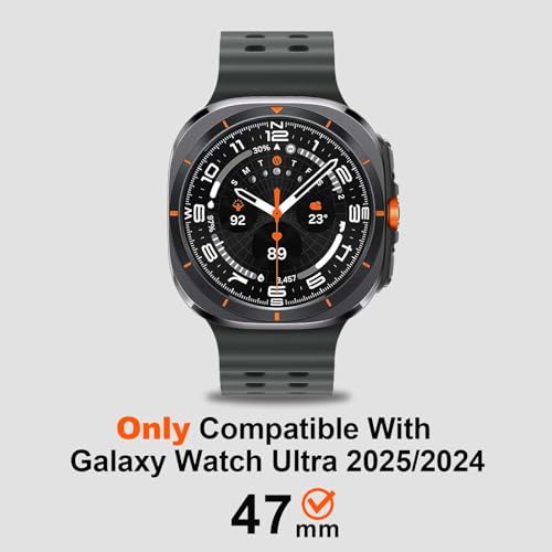 Suphart Metal Cover Compatible with Samsung Galaxy Watch Ultra Case 2025/2024, 2 in 1 Protective Rugged Bumper with Back Frame for Galaxy Watch 47mm (Black/Orange) - Image 5