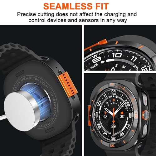 Suphart Metal Cover Compatible with Samsung Galaxy Watch Ultra Case 2025/2024, 2 in 1 Protective Rugged Bumper with Back Frame for Galaxy Watch 47mm (Black/Orange) - Image 4