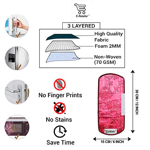E-Retailer® Waterproof PVC 3-Layered Fridge Handle Cover Set of 2Pcs. For Refrigerator and Microwave oven (Color-Red Floral, Size-12x6 Inches) - Image 2