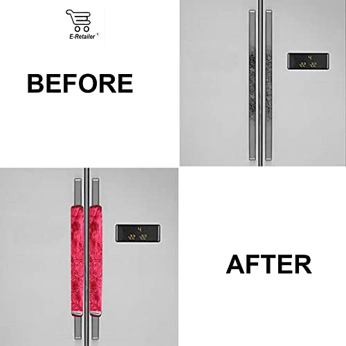 E-Retailer® Waterproof PVC 3-Layered Fridge Handle Cover Set of 2Pcs. For Refrigerator and Microwave oven (Color-Red Floral, Size-12x6 Inches) - Image 5