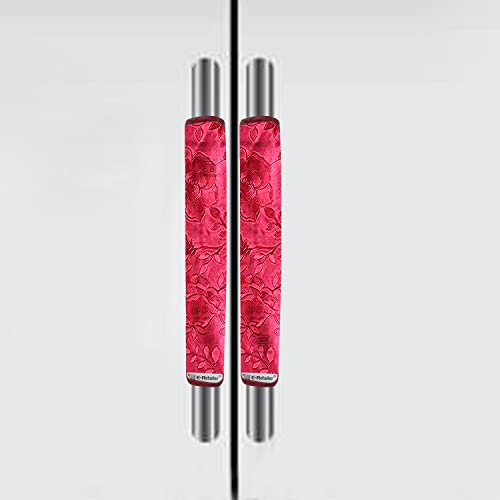 E-Retailer® Waterproof PVC 3-Layered Fridge Handle Cover Set of 2Pcs. For Refrigerator and Microwave oven (Color-Red Floral, Size-12x6 Inches) - Image 1