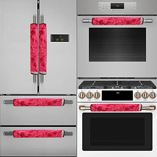 E-Retailer® Waterproof PVC 3-Layered Fridge Handle Cover Set of 2Pcs. For Refrigerator and Microwave oven (Color-Red Floral, Size-12x6 Inches) - Image 3