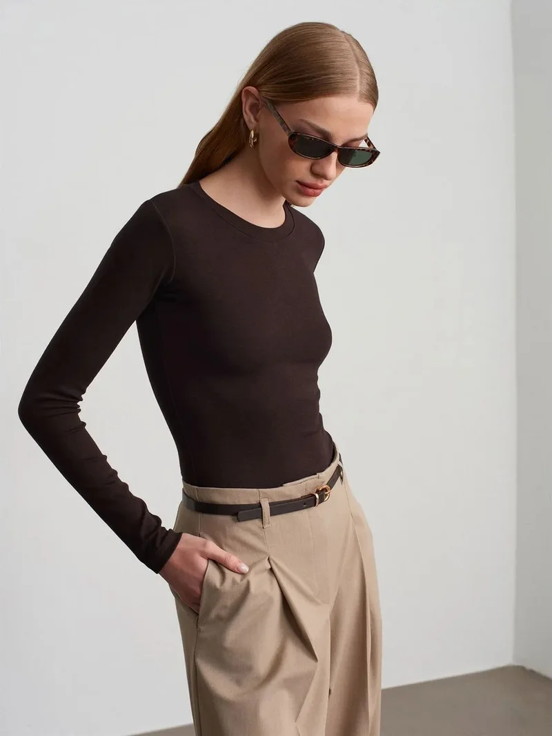 ديلفين DILVIN Slim Fit Crew Neck Jersey Bodysuit