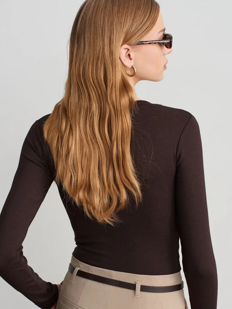 ديلفين DILVIN Slim Fit Crew Neck Jersey Bodysuit
