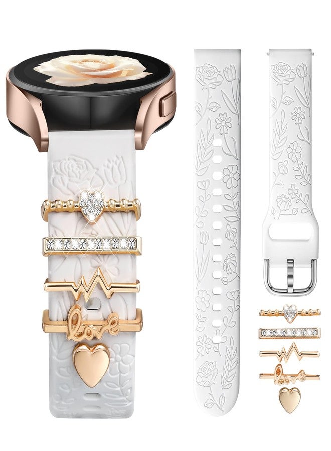 DaQin Flower Engraved Band Compatible with Samsung Galaxy Watch 7 Band/FE 6 5 4 40mm 44mm,Galaxy Active 2, 20mm Watch Band Soft Silicone Replacement Strap with Decorative Charms Accessories Women - Image 1