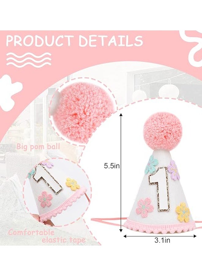 قبعة مخروطية ملونة مزينة بالزهور لعيد الميلاد الأول للبنات، تاج زهور لطيف وجذاب، زينة عيد الميلاد الأول - Image 2