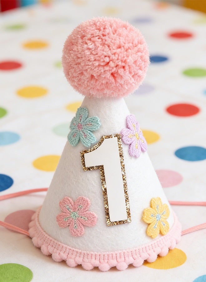 قبعة مخروطية ملونة مزينة بالزهور لعيد الميلاد الأول للبنات، تاج زهور لطيف وجذاب، زينة عيد الميلاد الأول - Image 4