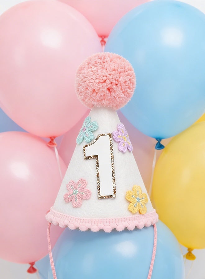 قبعة مخروطية ملونة مزينة بالزهور لعيد الميلاد الأول للبنات، تاج زهور لطيف وجذاب، زينة عيد الميلاد الأول - Image 3