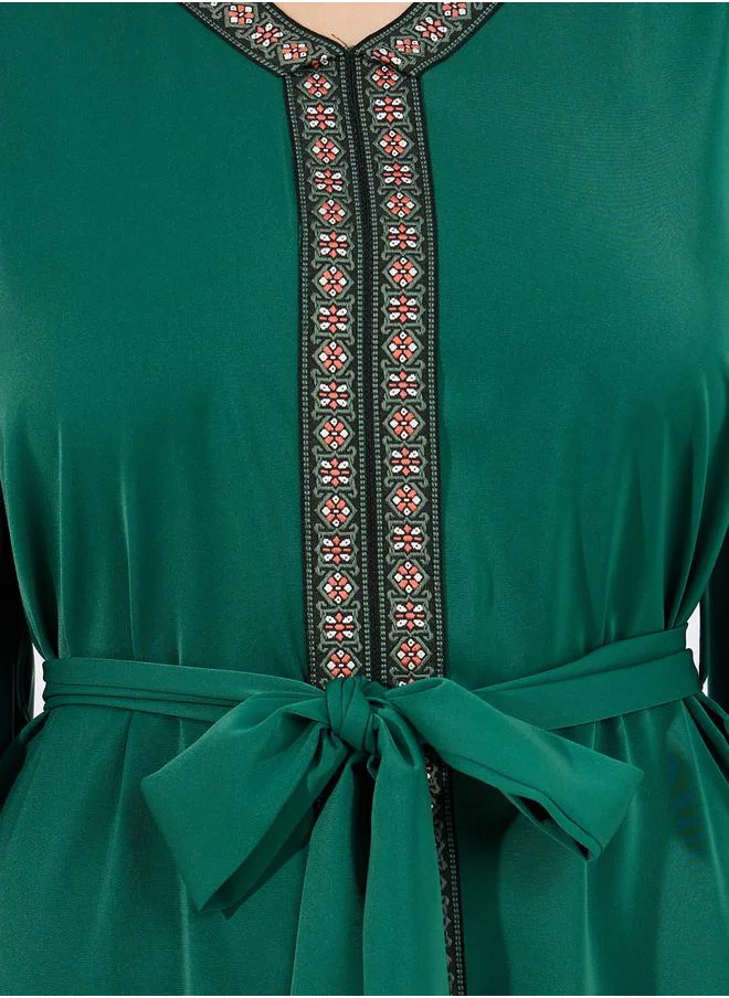 Styli Cape Sleeve Jalabiya with Lace Trim