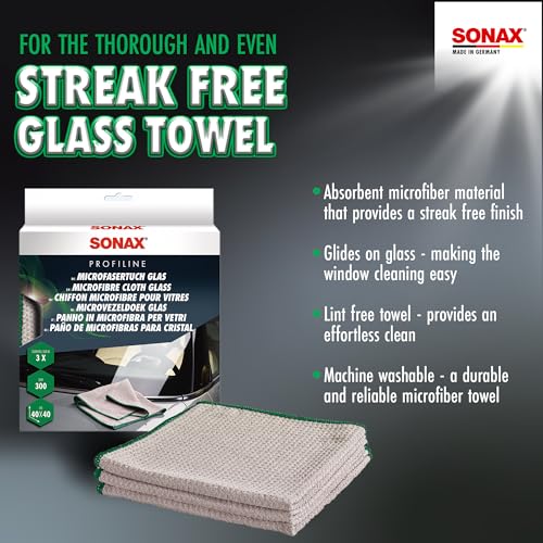 SONAX Glass Cleaning Microfiber Cloths | Lint-Free Waffle Weave Towels for Streak-Free Glass & Mirrors | Ultra-Absorbent, Non-Shedding, High Clarity Finish | 3-Pack | 451541 | 16" x 16" - Image 2