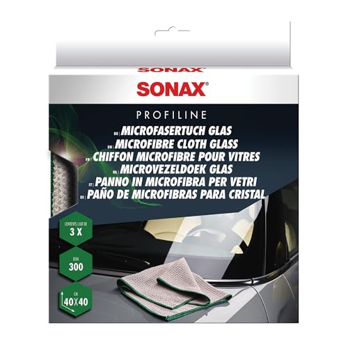 SONAX Glass Cleaning Microfiber Cloths | Lint-Free Waffle Weave Towels for Streak-Free Glass & Mirrors | Ultra-Absorbent, Non-Shedding, High Clarity Finish | 3-Pack | 451541 | 16" x 16" - Image 1