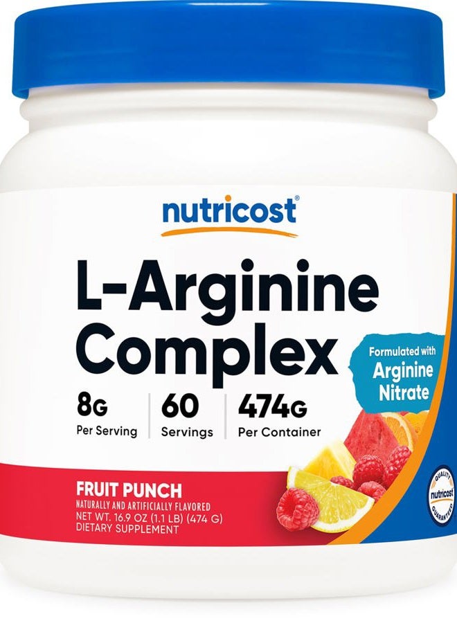 Nutricost L-Arginine Complex (Fruit Punch, 60 Servings) - Gluten Free, Non-GMO - Image 1