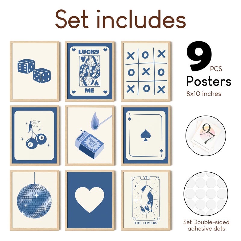 97 Decor 97 Decor Blue Lucky Poster - Playing Card Wall Art  Poker Room Decor  Blue Trendy Wall Art  Funky Posters Aesthetic Pictures  Retro Ace Prints Queen of Hearts Decor for Bedroom (8x10 UNFRAMED)  - Image 2