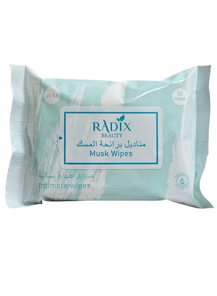 RADIX Beauty Women's wipes moistened with the smell of musk contain 20 wipes. White 4gm 