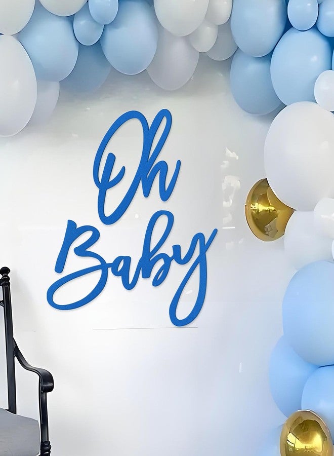 MASTRON 'Oh Baby' Sign for Backdrop - Felt Baby Shower Banner Boy Girl Decorations Gender Reveal 1st Birthday Party Photography Background - Blue - Image 1