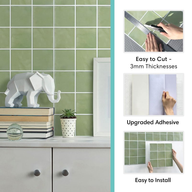 Commomy 10 Pcs Matte 3D Peel and Stick Tile 11.8"x11.8" Ultralight PVC Square Peel and Stick Backsplash for Kitchen Stick on Tiles for Bathroom,Living Room,Fireplace,Interior Wall Decor,Sage Green - Image 5
