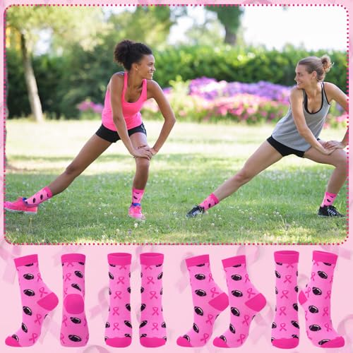 Haysandy 24 Pairs Breast Cancer Awareness Socks Bulk Soft Pink Ribbon Football Socks for Women Softball Volleyball SportPink Football Style - Image 3