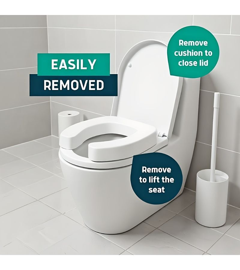 Beige Height Adjustable Toilet Seat U Shaped Ergonomic Design Non Slip Soft Padding Comfort for Seniors Universal Fit - Image 1