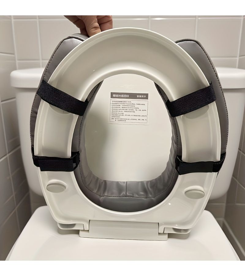 Beige Height Adjustable Toilet Seat U Shaped Ergonomic Design Non Slip Soft Padding Comfort for Seniors Universal Fit - Image 3