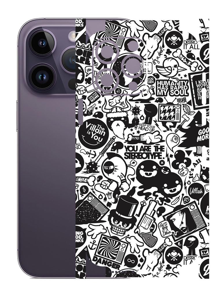 AtOdds - Full Body Back Screen Guard Protector Film - Lamination Wrap Skin Sticker for iPhone 14 Pro Max | Scratchproof Matte Finish (Design -B&W Graffiti) - Image 1