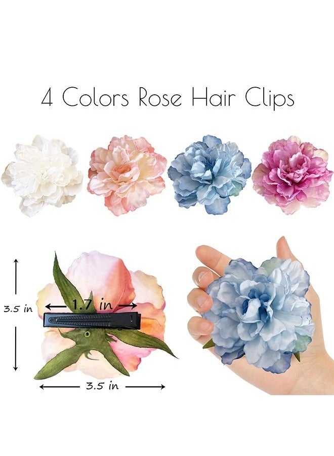 4 Pcs Hawaiian Flower Hair Clips, Rose Hair Clips Hair Barrettes, Hair Accessories for Vacation Beach Party (Colorful) - Image 2