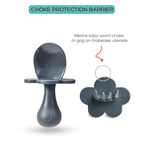 Grabease Baby Feeding Utensils Set - Ergonomic Grip for Self-Feeding - Anti-Choke Collar & Toddler Cutlery Safety - Dishwasher Safe & Travel-Ready Baby Feeding Set - Gray, Pack of 1 - Image 3