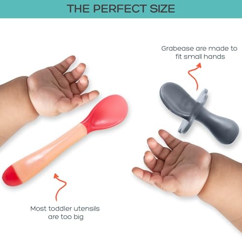 Grabease Baby Feeding Utensils Set - Ergonomic Grip for Self-Feeding - Anti-Choke Collar & Toddler Cutlery Safety - Dishwasher Safe & Travel-Ready Baby Feeding Set - Gray, Pack of 1 - Image 5