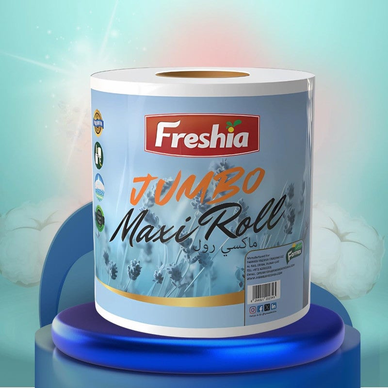 Freshia Premium Quality Jumbo Maxi Roll 2-Ply Tissue 3600 Gm, Pack of 6, 6000 Count - Image 1
