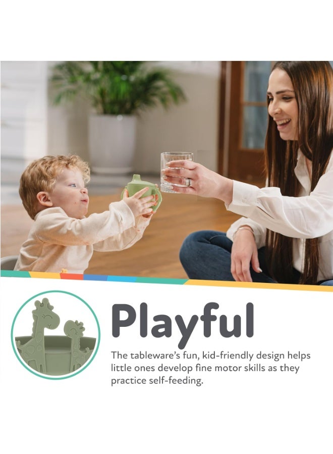 Nuby Animal Friend Silicone Round Plate - Toddler Plate - 6+ Months - Green Giraffe Plate - Image 4