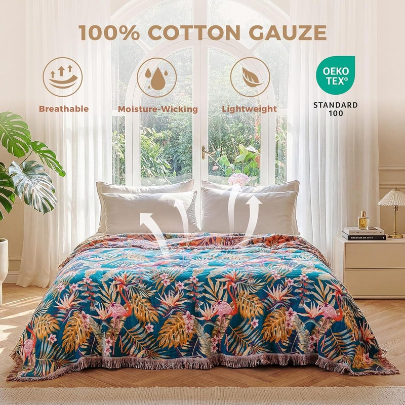LUTBM Boho Throw Blanket for Couch Sofa Chair Cotton Blankets for Bedroom Living Room All Season Lightweight Reversable Forest Embroidery Throws 50"x60" - Image 2