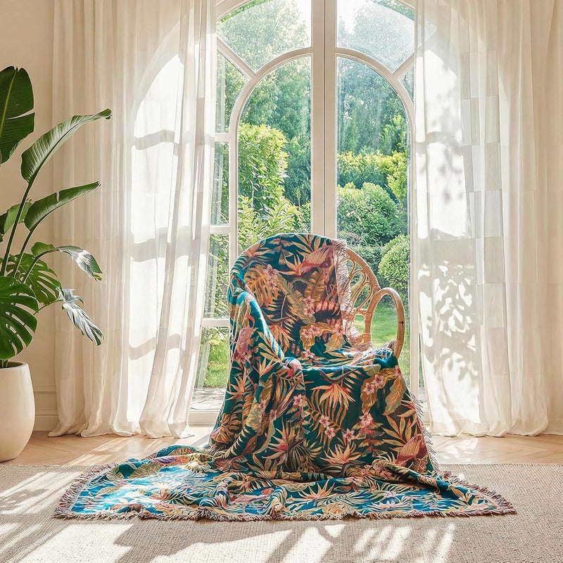LUTBM Boho Throw Blanket for Couch Sofa Chair Cotton Blankets for Bedroom Living Room All Season Lightweight Reversable Forest Embroidery Throws 50"x60" - Image 5