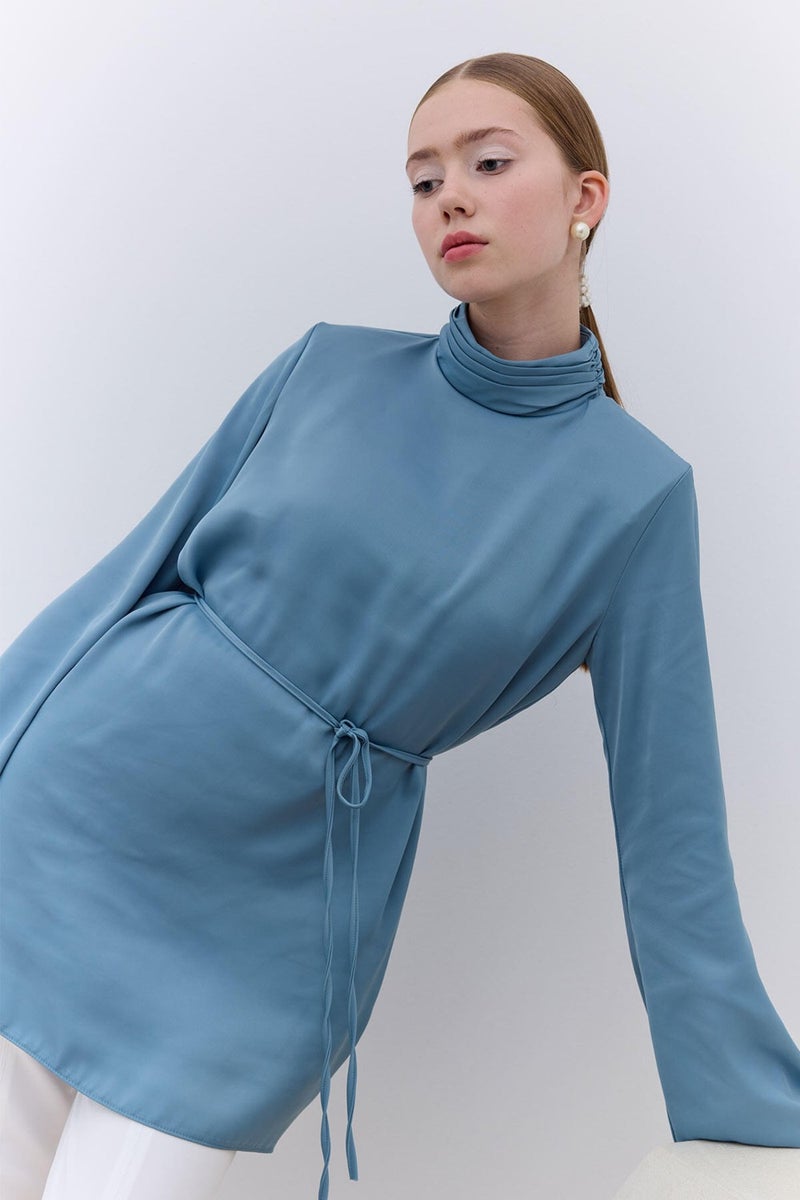 Manuka Satin Wide Sleeve Tunic Blue  - Image 1