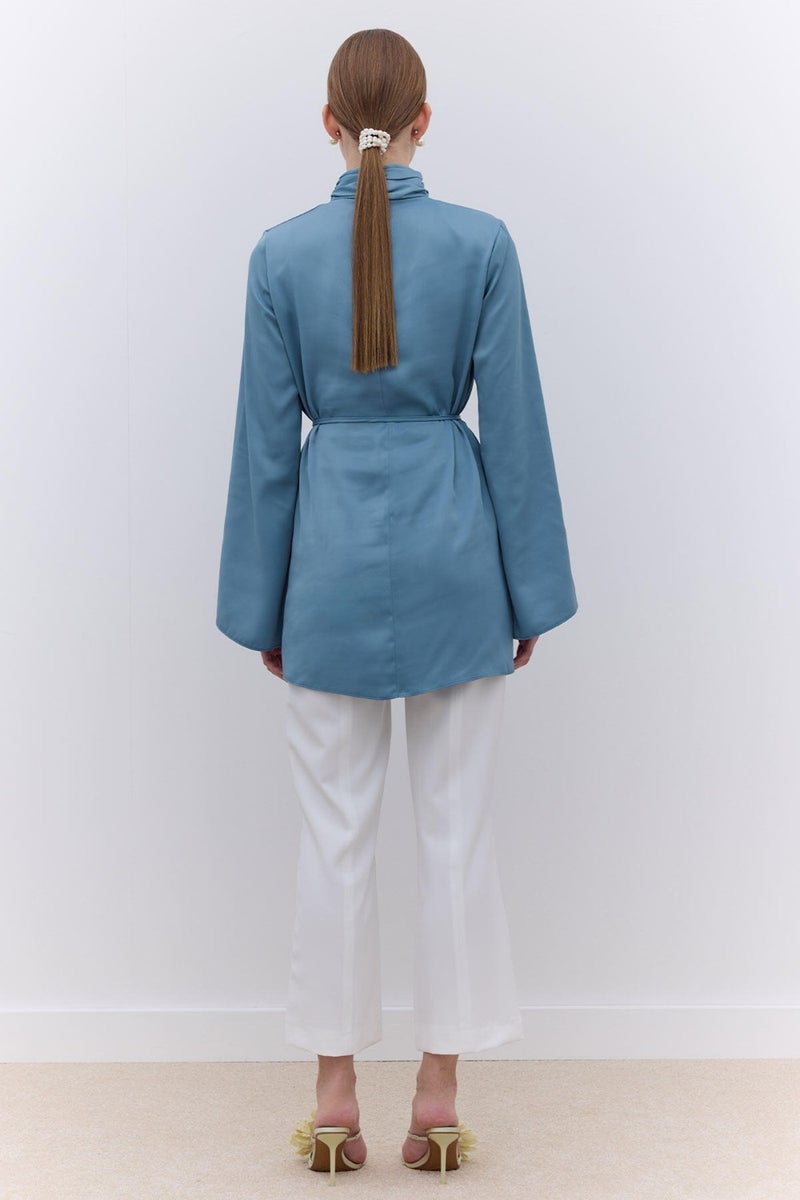 Manuka Satin Wide Sleeve Tunic Blue  - Image 5