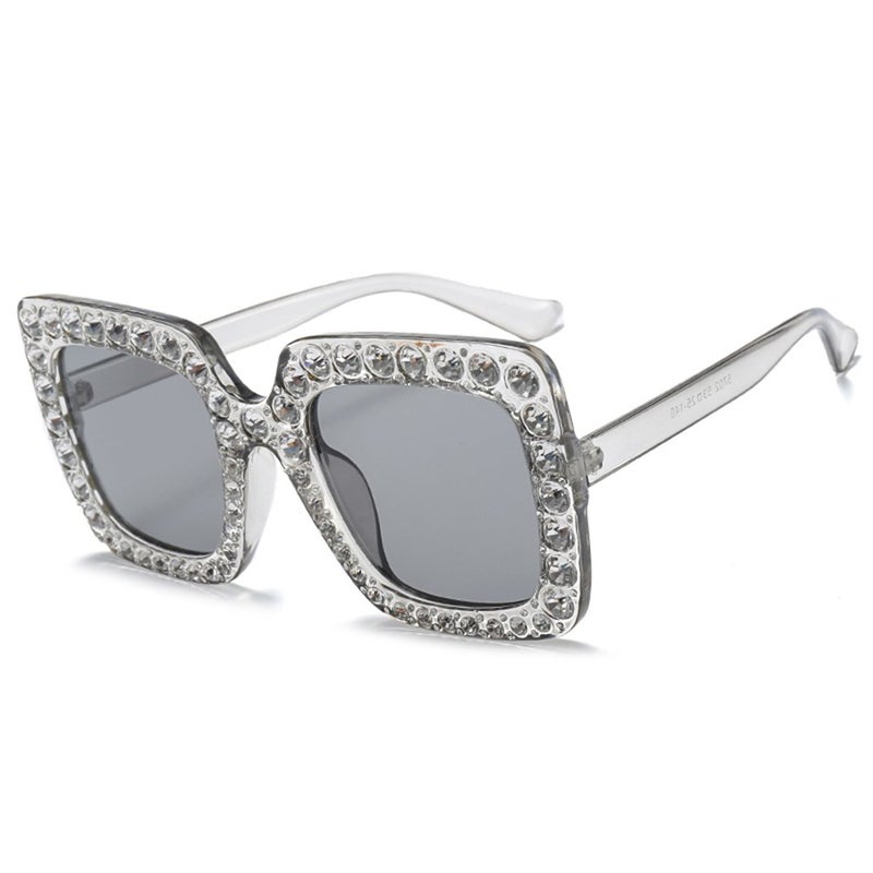 Armear Trendy Rhinestone Square Sunglasses Women Oversized Crystal Frame Gradient Lens Eyeglasses Silver 67mm - Image 2