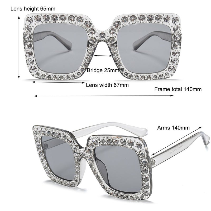 Armear Trendy Rhinestone Square Sunglasses Women Oversized Crystal Frame Gradient Lens Eyeglasses Silver 67mm - Image 5