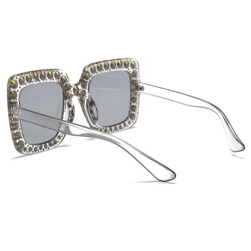 Armear Trendy Rhinestone Square Sunglasses Women Oversized Crystal Frame Gradient Lens Eyeglasses Silver 67mm - Image 4