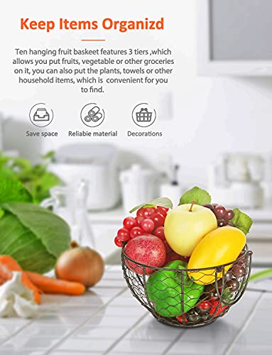 WILLIZTER Round Wire Basket Black Fruit Basket Bowl Fruit Holder for Kitchen with Handle Black Home Storage for Vegetables, Snacks, Household Items Decor - Image 2