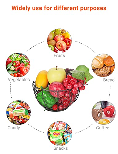 WILLIZTER Round Wire Basket Black Fruit Basket Bowl Fruit Holder for Kitchen with Handle Black Home Storage for Vegetables, Snacks, Household Items Decor - Image 4