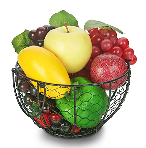 WILLIZTER Round Wire Basket Black Fruit Basket Bowl Fruit Holder for Kitchen with Handle Black Home Storage for Vegetables, Snacks, Household Items Decor - Image 1